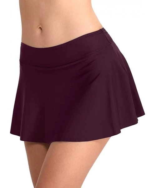 Bottoms Women Shirring Swim Skirt Panty Athletic Bikini Swimsuit Bottom - Purple - CI18UDMG5R3