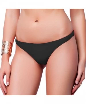 Tankinis Women's Sexy Cheeky Bikini Bottom Booty T-Back Ladies Solid Classic Swimsuit - Black - CK183KWR94C