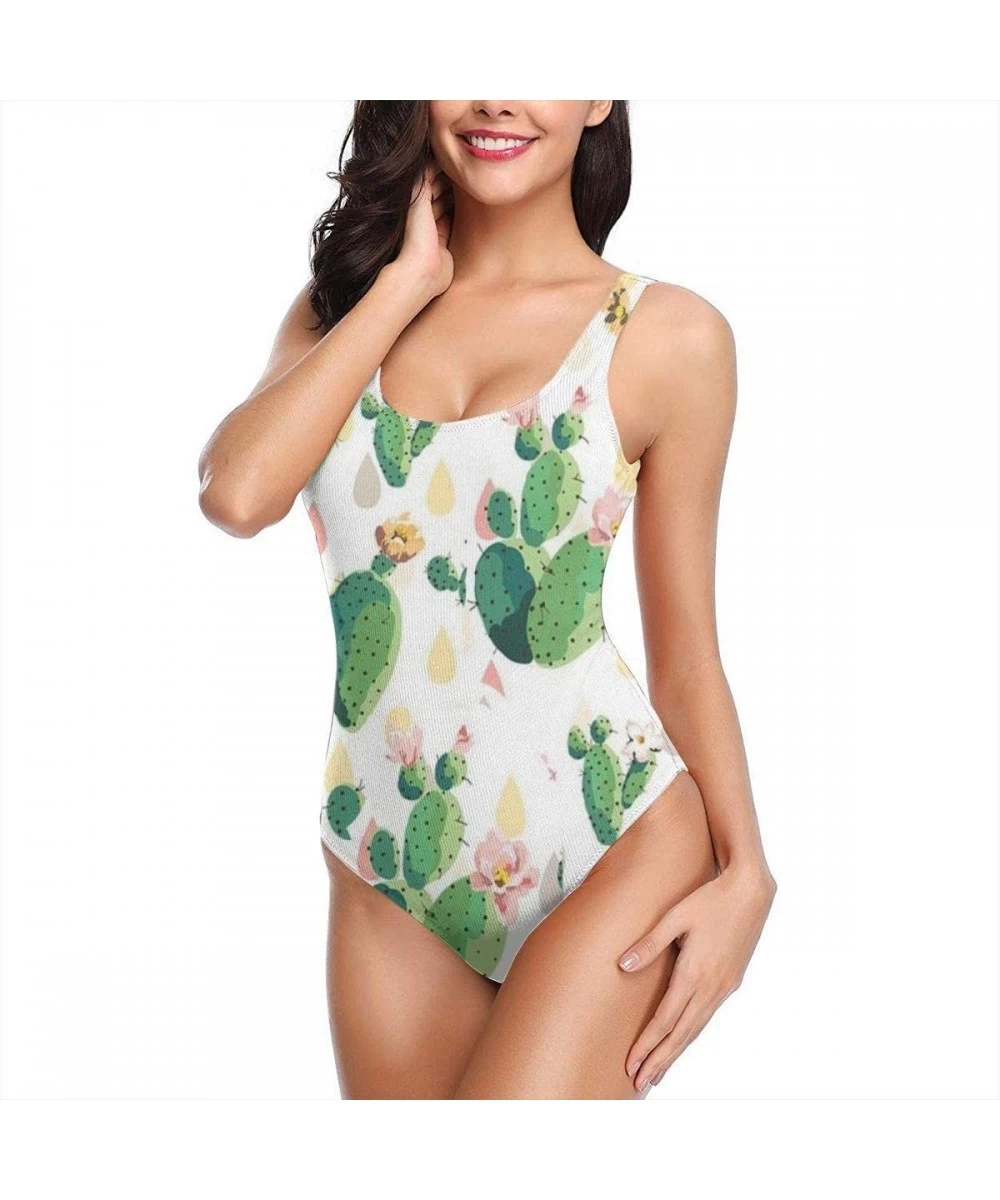 Racing Donut Pink Print One-Piece Swimsuit Beach Swimwear Bathing Suit - Cactus Flowers Floral - CE18Y8XNYSZ