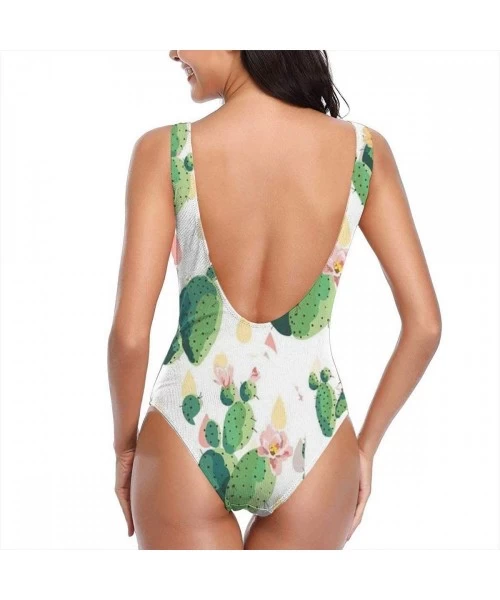 Racing Donut Pink Print One-Piece Swimsuit Beach Swimwear Bathing Suit - Cactus Flowers Floral - CE18Y8XNYSZ