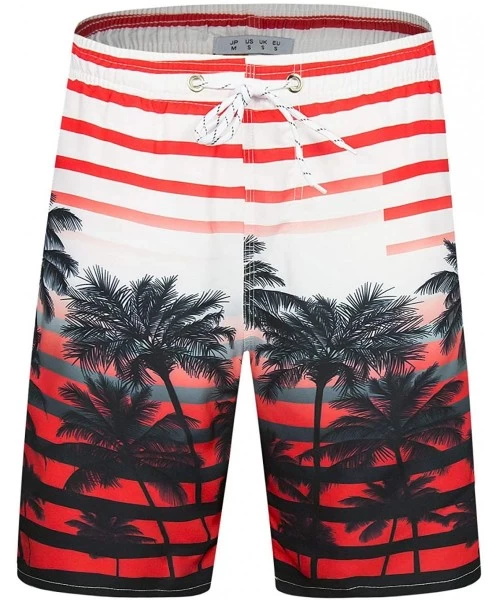 Board Shorts Men's Quick Dry Swim Trunks Long Palm Beach Board Shorts Bathing Suit - A-palm-red - CQ18GR08T58