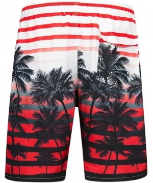 Board Shorts Men's Quick Dry Swim Trunks Long Palm Beach Board Shorts Bathing Suit - A-palm-red - CQ18GR08T58