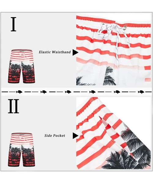 Board Shorts Men's Quick Dry Swim Trunks Long Palm Beach Board Shorts Bathing Suit - A-palm-red - CQ18GR08T58