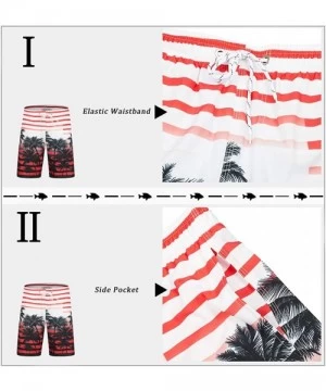 Board Shorts Men's Quick Dry Swim Trunks Long Palm Beach Board Shorts Bathing Suit - A-palm-red - CQ18GR08T58