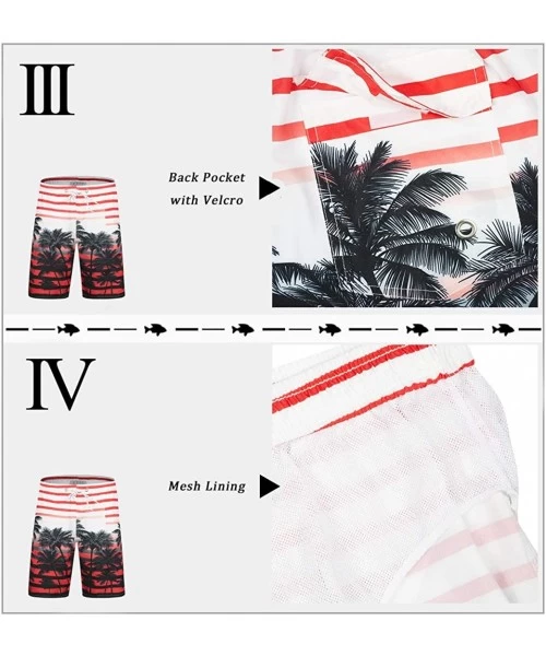 Board Shorts Men's Quick Dry Swim Trunks Long Palm Beach Board Shorts Bathing Suit - A-palm-red - CQ18GR08T58