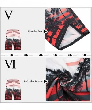 Board Shorts Men's Quick Dry Swim Trunks Long Palm Beach Board Shorts Bathing Suit - A-palm-red - CQ18GR08T58