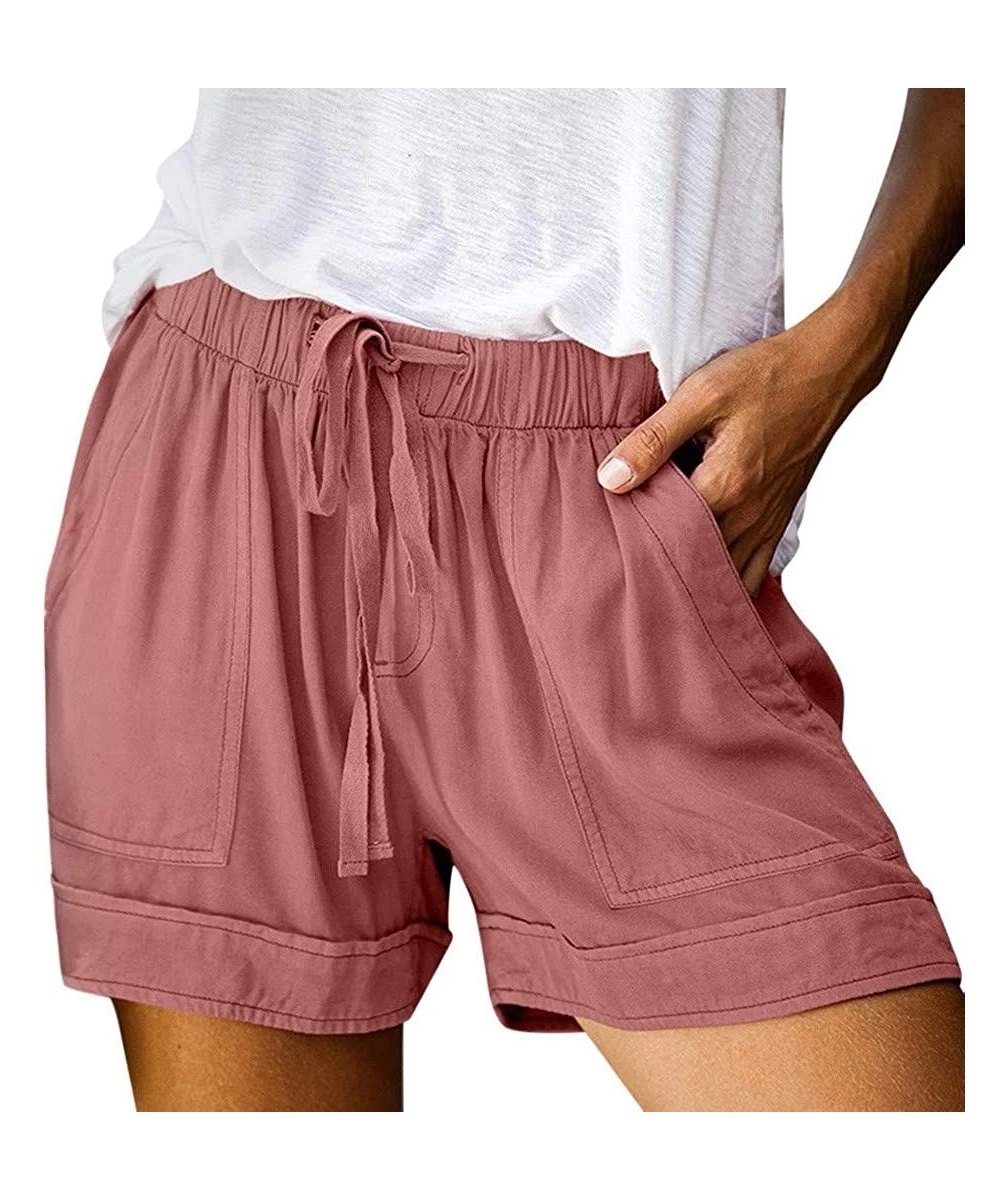 Board Shorts Women Summer Beach Shorts with Pockets Drawstring Elastic Waist Lounge Shorts Pants - Pink - CY19C4G0662