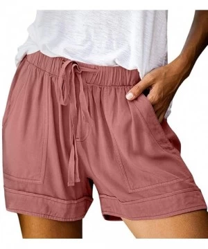 Board Shorts Women Summer Beach Shorts with Pockets Drawstring Elastic Waist Lounge Shorts Pants - Pink - CY19C4G0662