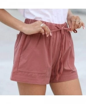 Board Shorts Women Summer Beach Shorts with Pockets Drawstring Elastic Waist Lounge Shorts Pants - Pink - CY19C4G0662