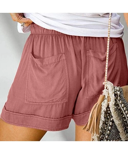 Board Shorts Women Summer Beach Shorts with Pockets Drawstring Elastic Waist Lounge Shorts Pants - Pink - CY19C4G0662