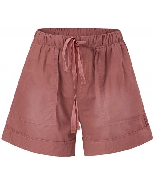 Board Shorts Women Summer Beach Shorts with Pockets Drawstring Elastic Waist Lounge Shorts Pants - Pink - CY19C4G0662