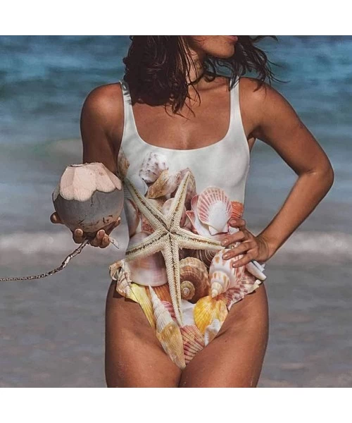 Bottoms Bikini Set Seashells- Pearl Clam Snail Tropical Adjustable to Fit Anyone - Multi 02-one-piece Swimsuit - CJ19E74Z4HI