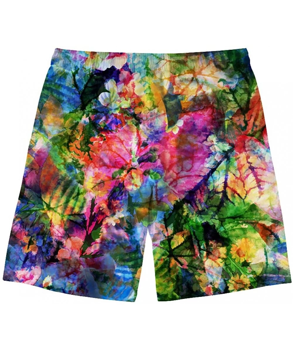 Board Shorts Tropical Style Mens Beach Swim Surf Shorts Quick Dry Sports Trunks with Mesh Lining - Hawaiian Style-1 - CD195TU...