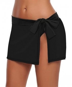 Bottoms Womens Swim Skirt Sexy Solid Lace Up Bikini Bottom Bowknot Side Slit Swimdress Swimsuit Swimwear - Black - CE195ZRYX05