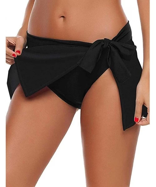 Bottoms Womens Swim Skirt Sexy Solid Lace Up Bikini Bottom Bowknot Side Slit Swimdress Swimsuit Swimwear - Black - CE195ZRYX05