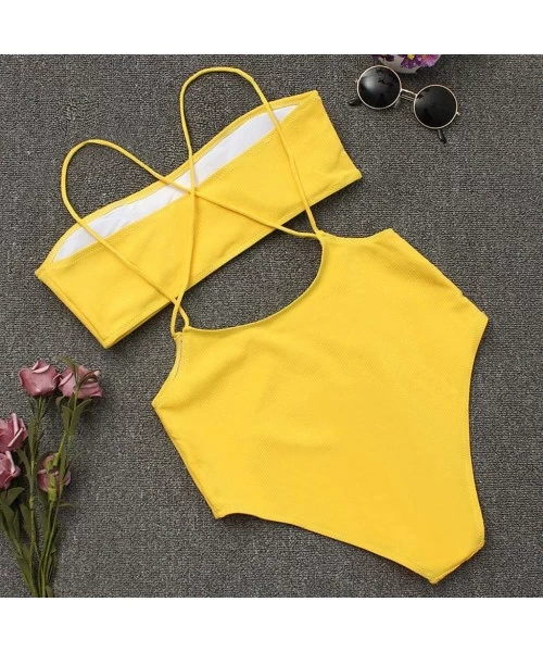 Sets Women Texture Bikini Push-Up Pad Swimwear Bathing Swimsuit Beachwear Set - Yellow - CP18OD9OWWS