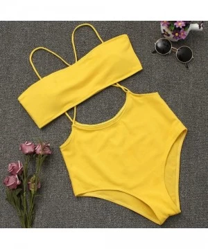 Sets Women Texture Bikini Push-Up Pad Swimwear Bathing Swimsuit Beachwear Set - Yellow - CP18OD9OWWS