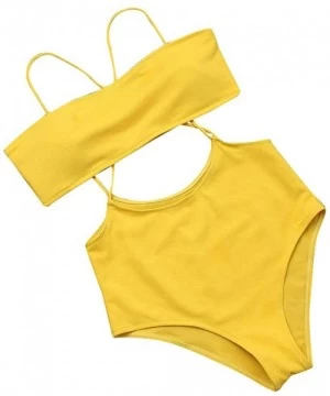 Sets Women Texture Bikini Push-Up Pad Swimwear Bathing Swimsuit Beachwear Set - Yellow - CP18OD9OWWS