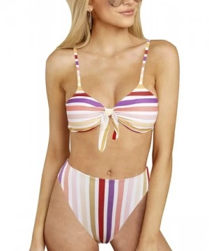 Sets Womens High Waisted Bikini Set Two Piece Swimsuits Gingham Tie Knot Bathing Suit - Rainbow - CG18S4U3SA5