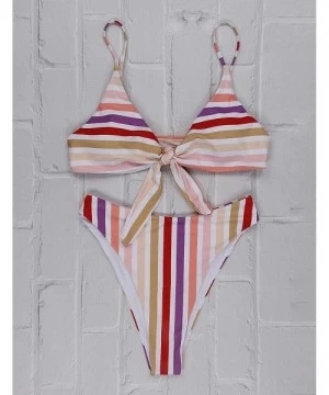 Sets Womens High Waisted Bikini Set Two Piece Swimsuits Gingham Tie Knot Bathing Suit - Rainbow - CG18S4U3SA5