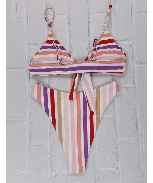 Sets Womens High Waisted Bikini Set Two Piece Swimsuits Gingham Tie Knot Bathing Suit - Rainbow - CG18S4U3SA5