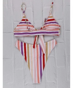 Sets Womens High Waisted Bikini Set Two Piece Swimsuits Gingham Tie Knot Bathing Suit - Rainbow - CG18S4U3SA5