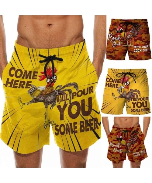 Board Shorts Drawstring Swim Shorts for Men- Funny Cock Turkey Print Trunks Beach Sport Pants Holiday Casual Bottoms S-5XL - ...