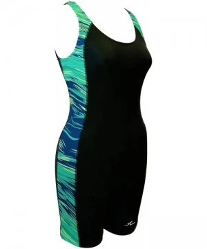 Racing Women's Scoop Back One Piece Water Aerobics Unitard Boyleg Swimsuit - Black/Green - CO189IXZOND