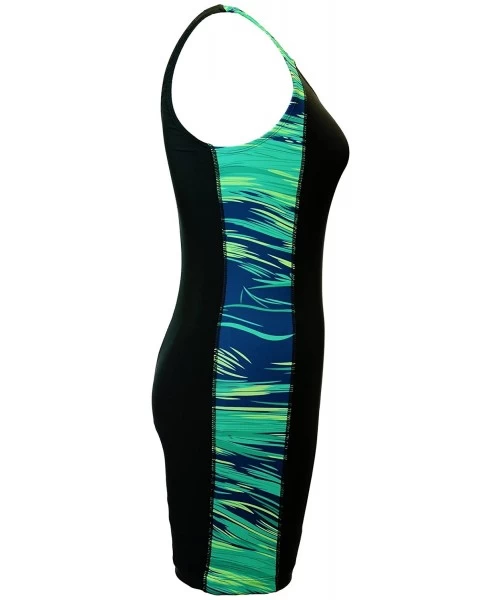 Racing Women's Scoop Back One Piece Water Aerobics Unitard Boyleg Swimsuit - Black/Green - CO189IXZOND