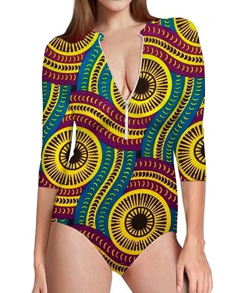 Racing Womens Rashguard 3/4 Long Sleeve Zip Front UV Protection Surfing Swimsuit - African-1 - CD18OUZL5XS