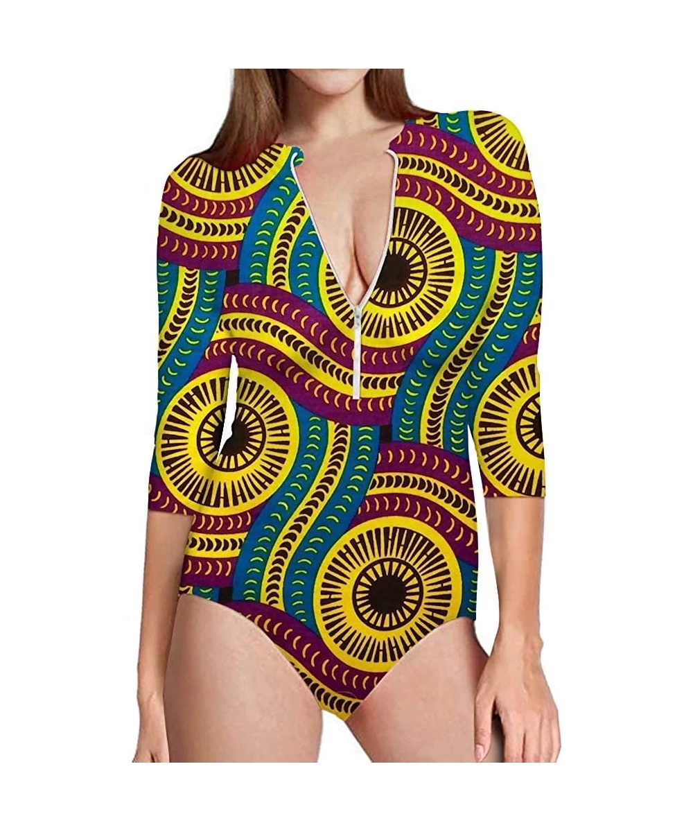 Racing Womens Rashguard 3/4 Long Sleeve Zip Front UV Protection Surfing Swimsuit - African-1 - CD18OUZL5XS