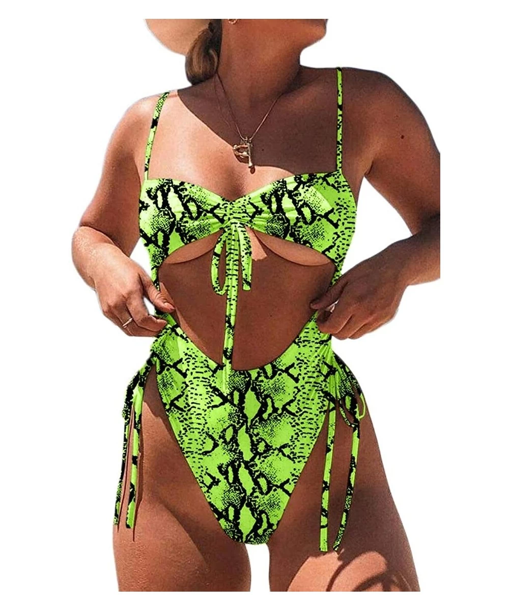 Sets Womens Sexy High Waist One Piece Swimsuit Tummy Control Swimwear - Snake - C8196M47XL8