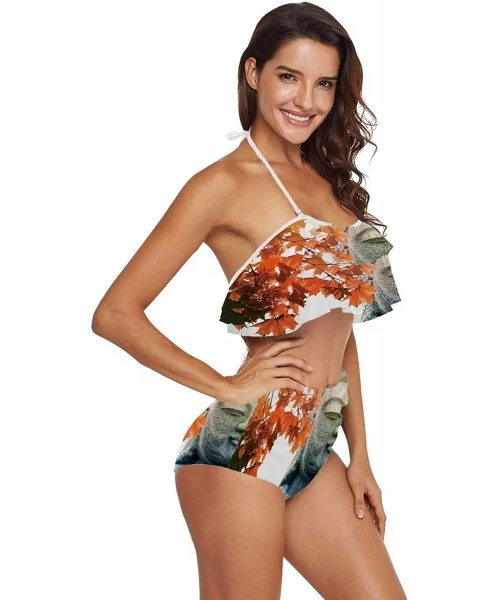 Sets Women Floral Ruffled Bathing Suit Tummy Control Bikini Set Natural raw Marble Texture - Multi 32 - CY190EC09DC