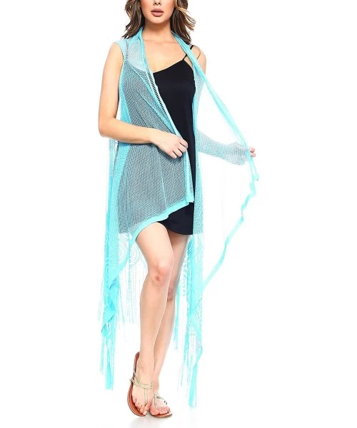 Cover-Ups Women's Summer Beachwear Cover Up Draped Vest and Cardigan - Fv01-blue - CT18DYRCS9L