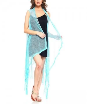 Cover-Ups Women's Summer Beachwear Cover Up Draped Vest and Cardigan - Fv01-blue - CT18DYRCS9L