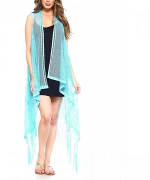 Cover-Ups Women's Summer Beachwear Cover Up Draped Vest and Cardigan - Fv01-blue - CT18DYRCS9L