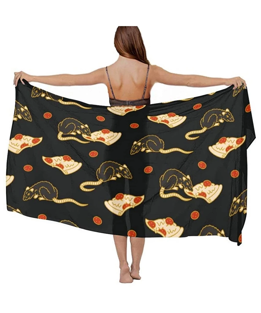 Cover-Ups Women Luxury Chiffon Swimwear Cover Up- Oversize Beach Sarong Shawl Wrap - Pizza Rat - CC19C4W4HHD