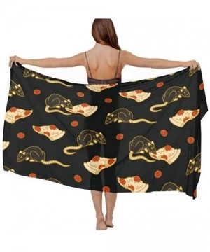 Cover-Ups Women Luxury Chiffon Swimwear Cover Up- Oversize Beach Sarong Shawl Wrap - Pizza Rat - CC19C4W4HHD