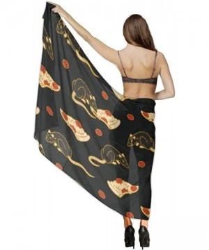 Cover-Ups Women Luxury Chiffon Swimwear Cover Up- Oversize Beach Sarong Shawl Wrap - Pizza Rat - CC19C4W4HHD