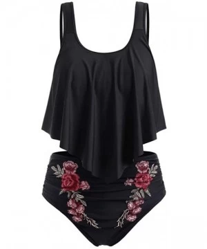 Sets Women's Two Pieces Ruched High Waist Bikini Set - 04 Embroidery Floral-black - CV18W6LS8MM