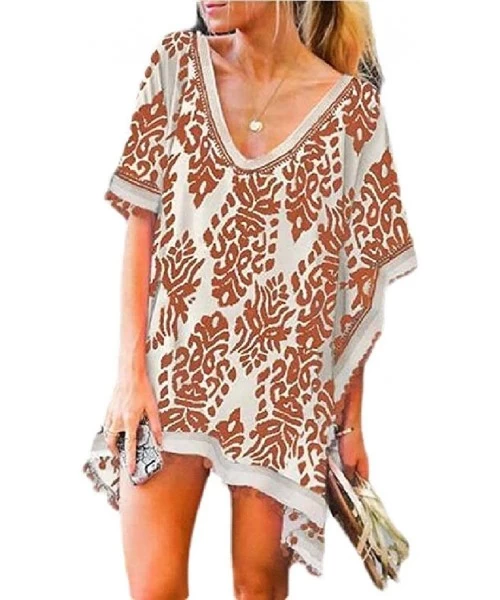 Cover-Ups Thong Swimsuit V-Neck Beach Fashion Loose Up Sleeve Cover Women'S Dress Bat - Orange - CE190T467W8