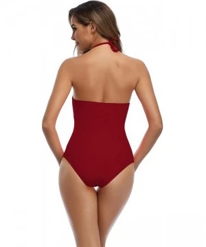 One-Pieces Women One Piece Swimsuit High Waisted Bathing Suits Front Tie Cutout High Cut Swimwear Bikini - Wine Red Swimsuit ...