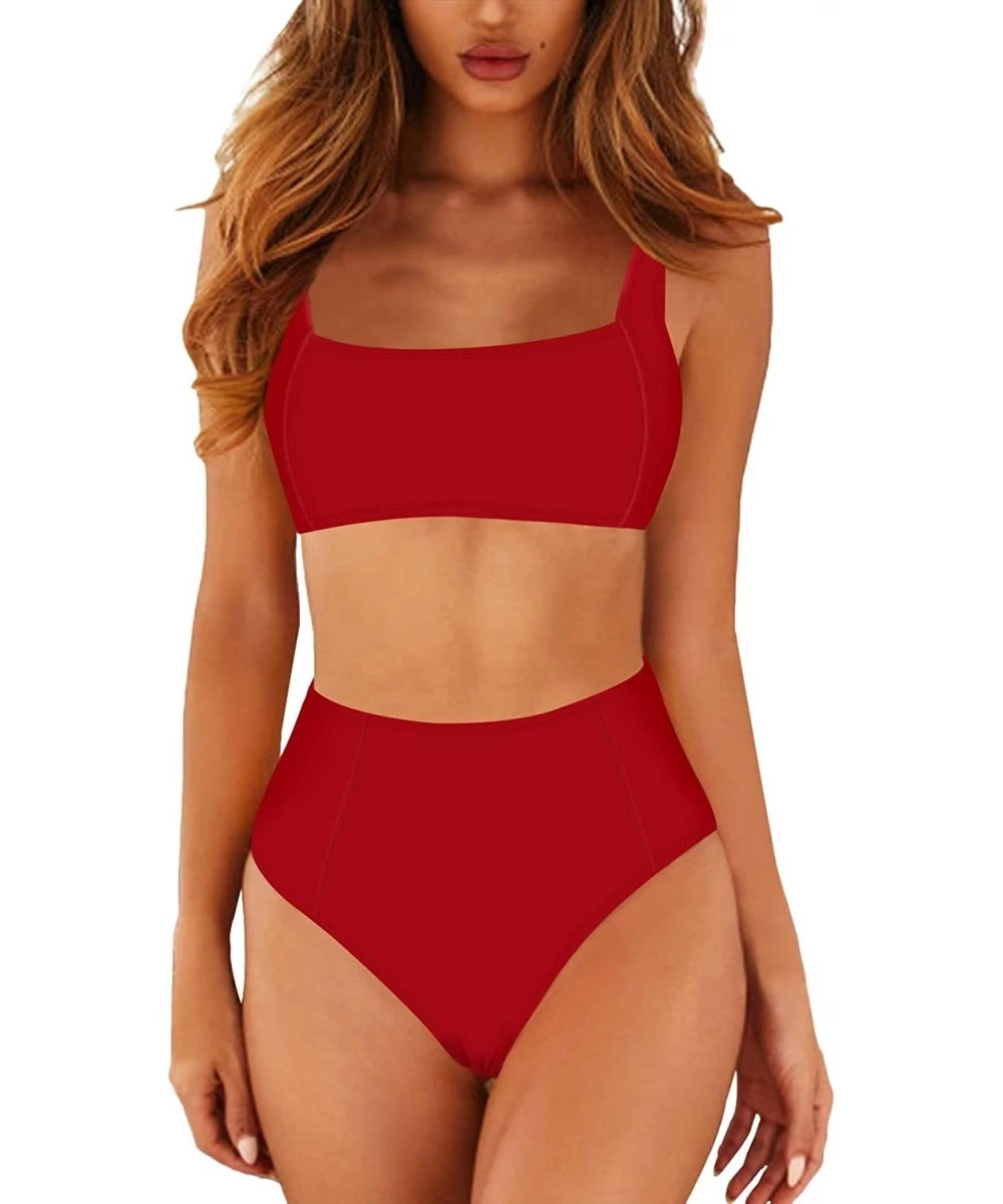 Sets Women's 2 Pieces Sexy High Waisted Swimsuit Bikini Sets - 03 Red - CZ193G9MC5S