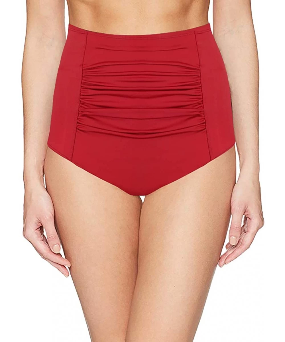 Tankinis Women's High Waist Bikini Bottom Tummy Control Ruched Plus Size Tankini Swim Bottom Brief - Red - CK18NL7N923