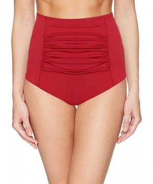 Tankinis Women's High Waist Bikini Bottom Tummy Control Ruched Plus Size Tankini Swim Bottom Brief - Red - CK18NL7N923