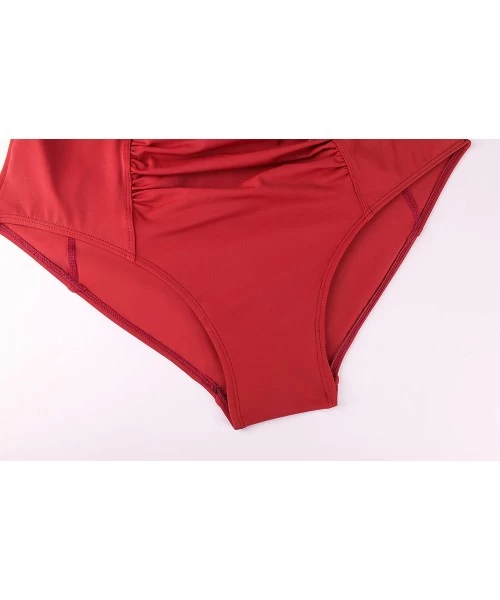 Tankinis Women's High Waist Bikini Bottom Tummy Control Ruched Plus Size Tankini Swim Bottom Brief - Red - CK18NL7N923