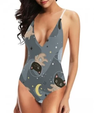 One-Pieces Funny Cats Animal V-Neck Women Lacing Backless One-Piece Swimsuit Bathing Suit XS-3XL - Design 7 - C618U2E4NKC