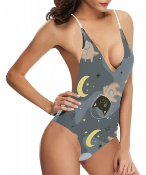 One-Pieces Funny Cats Animal V-Neck Women Lacing Backless One-Piece Swimsuit Bathing Suit XS-3XL - Design 7 - C618U2E4NKC