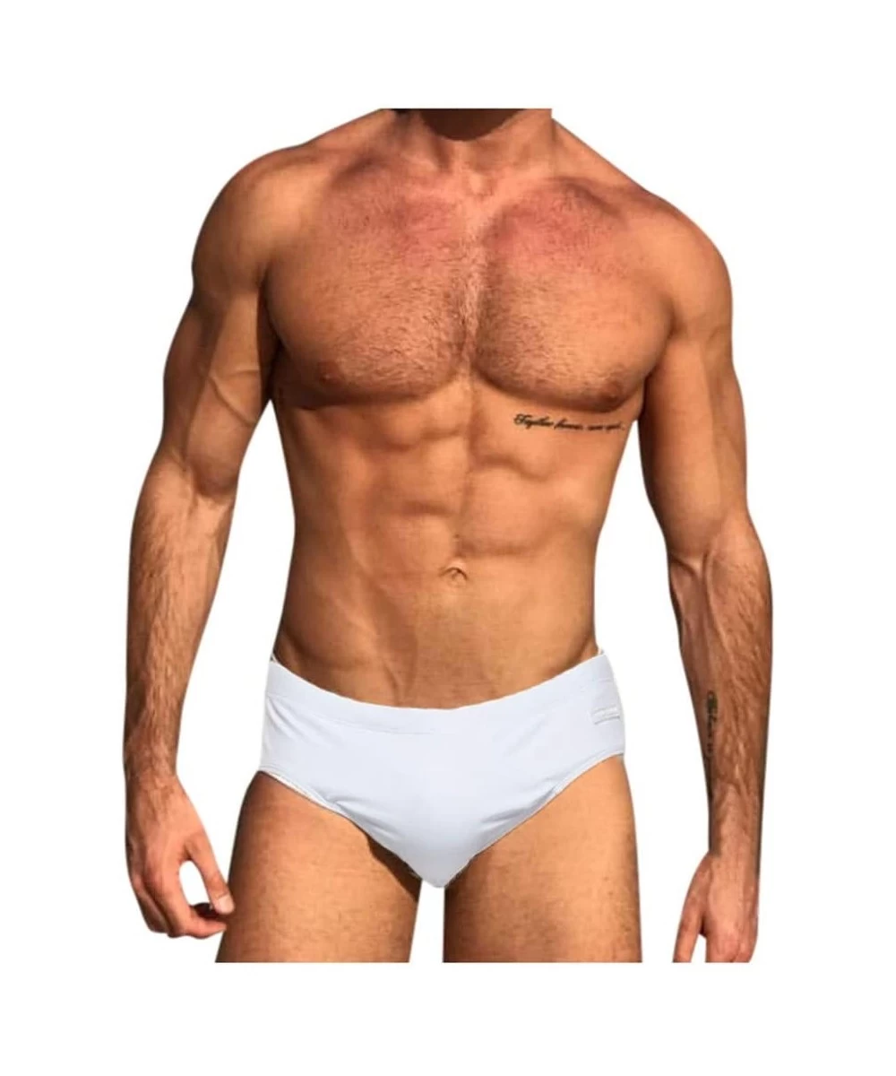 Briefs Mens Swimming Trunks- Swim Briefs- Bikini Surf Boxer Racer Swimwear - White - C7194N5KC2A