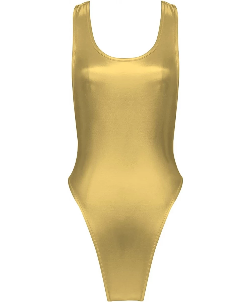 One-Pieces Women's Shiny One Piece Swimwear Summer Beach Bathing Suit Bodysuit - Gold - CL189KGWS6G